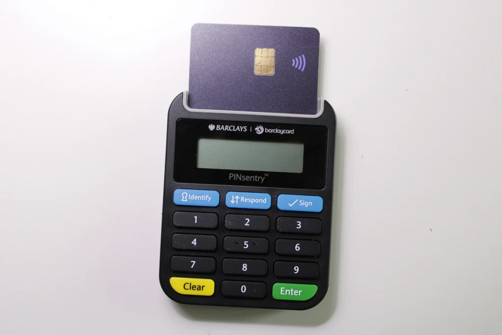 A card payment terminal that connects to merchant accounts provided by ISOs.