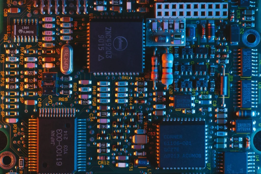 A circuit board showing the importance of technology in payment processing development.