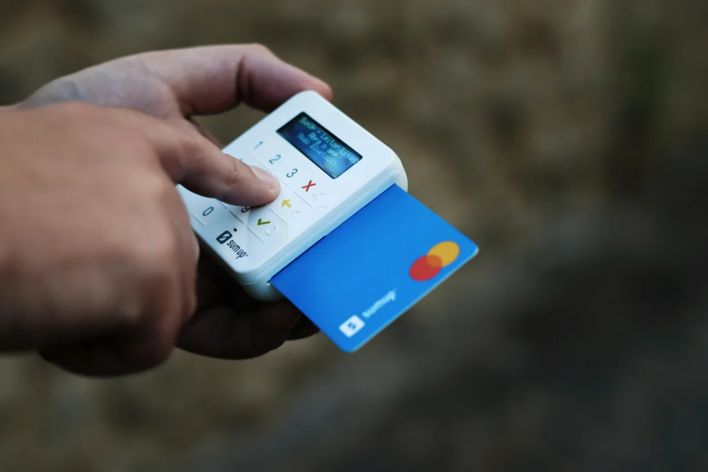 A card payment being processed via innovative technology.
