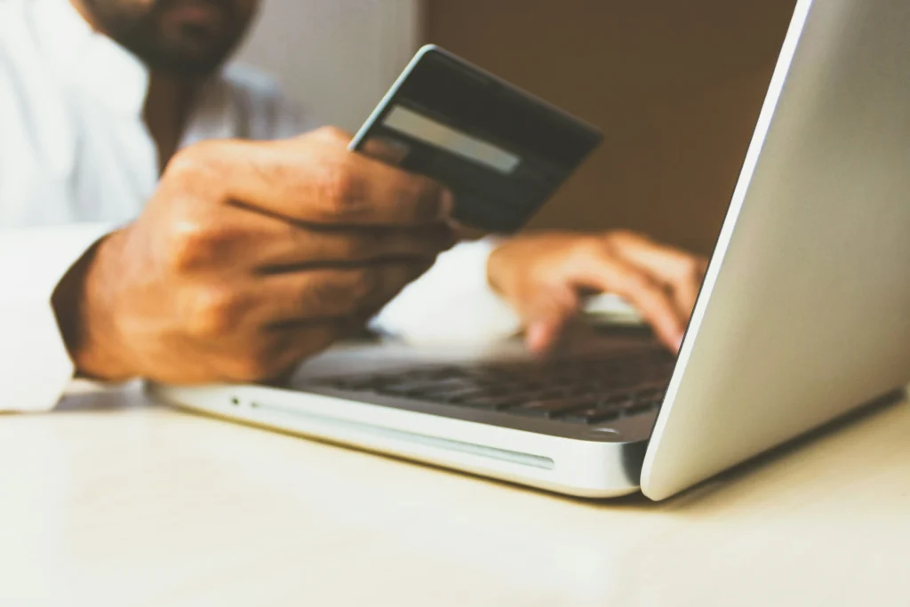 A customer making a basic card payment, equating to level 1 in credit card processing.