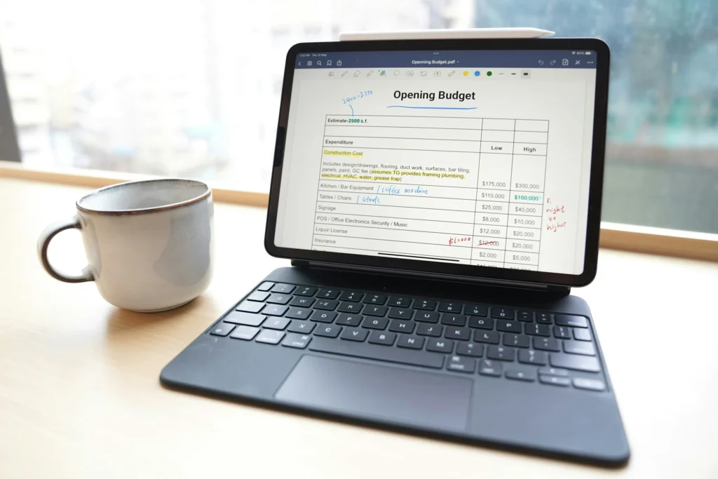 An in progress business budget, made simpler with flat fee payment processing.