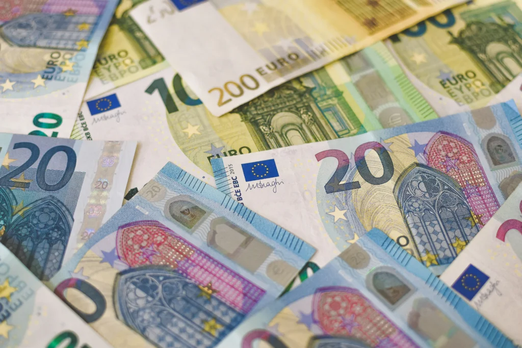 Euro currency notes, one of the most common currencies when businesses trade over borders.