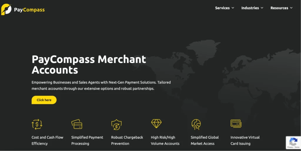 PayCompass homepage outlining our main merchant account features.